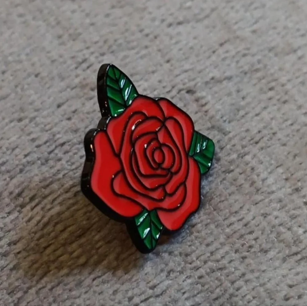 Red Rose Metal Enamel Pin, Beauty & The Beast Vibes, Floral Summer Garden Brooch